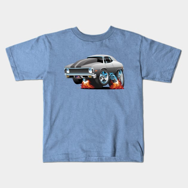 Classic American Muscle Car Hot Rod Cartoon Kids T-Shirt by hobrath